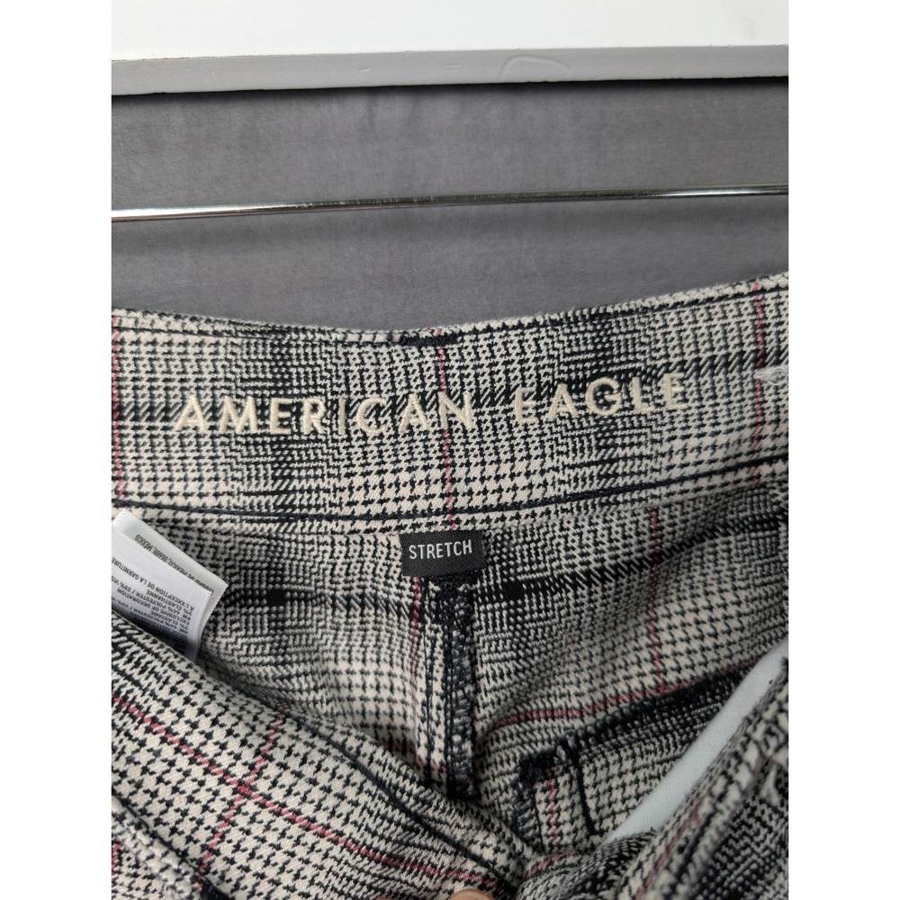 American Eagle Plaid Slim Trousers Gray Red Check Stretch Pants 4 Regular - Picture 5 of 9